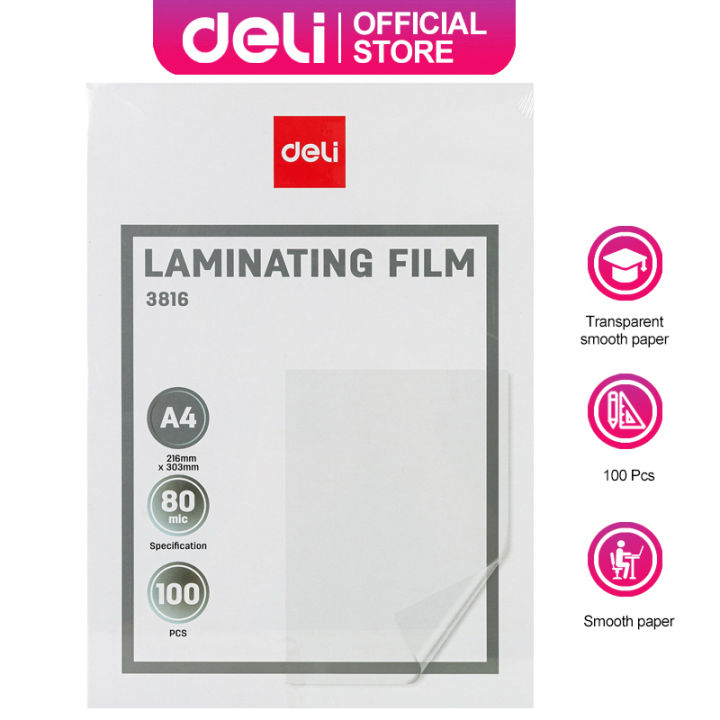 Deli A4 Laminating Film 80mic/125 Microns Laminator Pouches Thickness