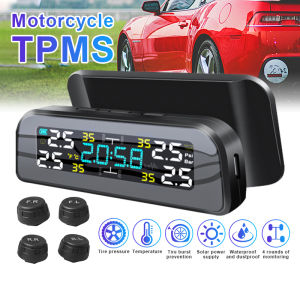 TPMS Tyre Pressure Monitor Car Wireless Smart Solar + USB LED Display 4 External Sensor Alarm Tire Pressure Monitor System 胎压监测仪