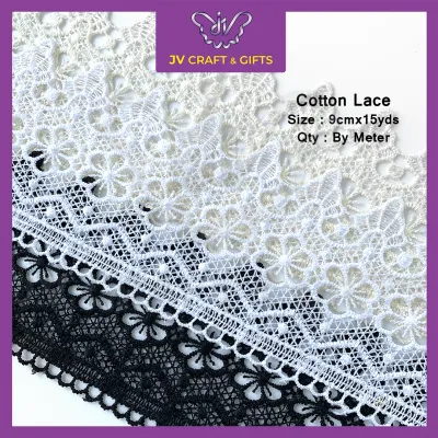 1meter Floral Design Embroidery Cotton Lace Border Lace Sewing Fabric Wedding DIY Craft Kain Renda Kahwin | JV 4275