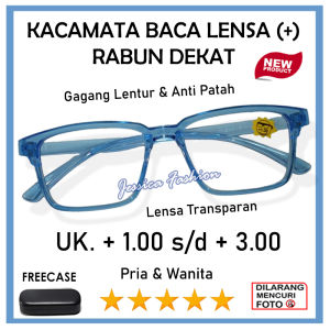 BISA COD - NEW - Kacamata Baca Lensa Plus Rabun Dekat -Gagang Lentur - Ready Ukuran (+) 1.00 SAMPAI (+)3.00 - Model Kekinian Dengan Warna Biru Soft - Cocok Untuk Pria Dan Wanita -  FREE CASE