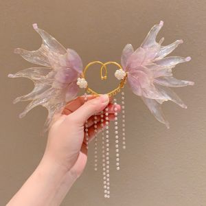 XIAHU A Pair Hanfu Hair Accessories Mermaid Princess Tassel Earrings Ancient Style Pearl Ear Wrap Children Fairy Elf Ear Cuff Elegant Exquisite Butterfly Spirit Ear Clips for Cosplay Costumes