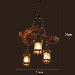 Retro Industrial Solid Wood Chandeliers Rural LOFT Bar Wooden Pendant Lamps For Vintage Home Decor Luster Chandelier Lighting
