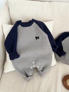 Baby Boys Autumn and Winter Stylish Knitted Sweater Romper Infant Color-Block Jumpsuit Super Cute Outing Romper