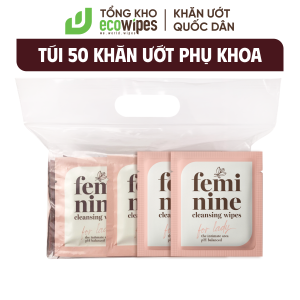 HÀNG CÔNG TY_Túi 50 gói khăn giấy ướt vệ sinh phụ nữ EcoWipes hương hoa Daisy thơm mát dịu nhẹ