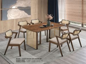 Flexi Home Rattan Dining Set 1T+4C+1B 180cm& 1T+6C  150cm Table Top Full Solid Wood