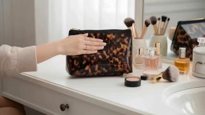 ORBENTO Retro Tortoise Printed Makeup Cosmetic BagPouch