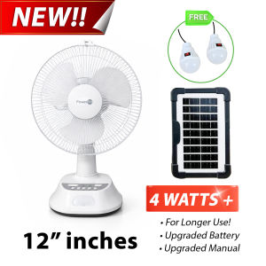 POWERPH 12 Inch 14 Inch Rechargeable Electric Solar Fan With 3W 5W 10W Solar Panel 2 LED Lights Multi-Function Outlet Charger