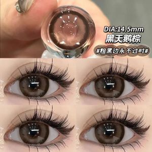 Fashion glasses Half-year natural brown large diameter 赠镜盒+2片】黑天鹅棕色半年抛 14.5大直径眼镜 眼镜学生欧美混血舒适