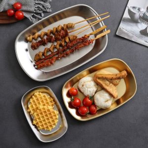 LZHDP MALL Stainless Steel Picnic Dinner Plate Smooth Edge Portable Dessert Salad Plate Easy Clean Rust-Resistant Food Serving Tray Camping Use