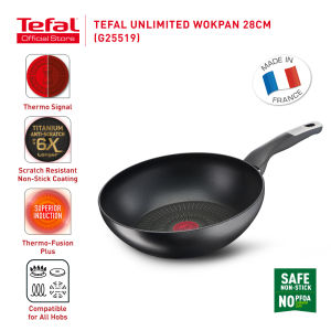 Tefal Unlimited Wokpan 28cm (Non-stick Cookware Titanium Anti-scratch Non-stick coating 6x Thermo-signal)