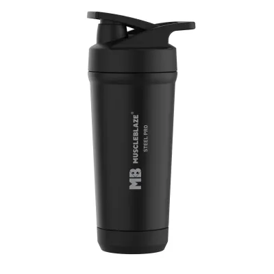 MuscleBlaze Stainless Steel Gym Shaker Pro (Black 700ml)