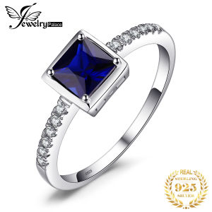 JewelryPalace Square Created Blue Sapphire Red Ruby Green Emerald 925 Sterling Silver Solitaire Ring for Women Fashion Gemstone Engagement Wedding Gift
