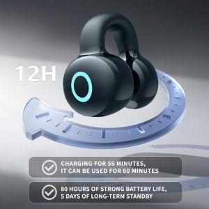 Wireless Bluetooth 5.4 Earphones Ear Clip Bluetooth Headset Single Bone Conduction Wireless Headphones Touch Control With Mic Sports Wireless Earbud Microphone HiFi Stereo Headset