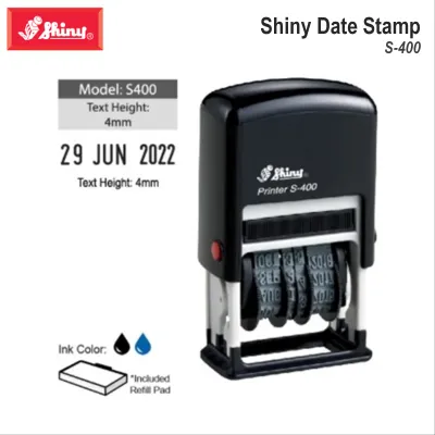 Shiny Date Stamp / Self-Inking Dater S-400 / Refillable Replaceable Ink Pad S-400-7