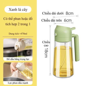 Chai đựng đổ xịt 2 in 1 dầu ăn thủy tinh nắp mở tự động Bình xịt dầu ăn thông minh 2 trong 1 dung tích 470ml