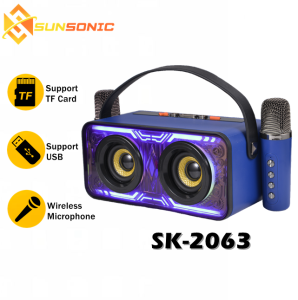 QIXI SK-2063 Enhanced Bass KARAOKE Bluetooth RGB Speaker with Handle Multi Function with Two Wireless Microphone