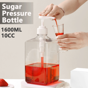 1600ML Sugar Press Bottle Hand Pressed Sugar Bottle Liquid Dispenser Plastic Glass Syrup Container with Pump