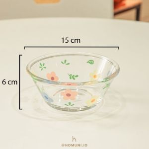 Korea Bloomy Breakfast Set/Piring Gelas Mangkok Bunga Transparan/Aesthetic Glass Mug/Dessert Bowl