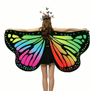 OOC Lightweight Butterfly Wings Shawl Colorful Back Decoration Halloween Costume Additions Beautiful Rainbow Gradient Fairy Wing Cape Party