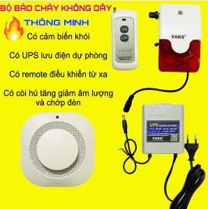 Trọn bộ chuông báo động nhà ở MH1-UPS LƯU ĐIỆN tích hợp 1cảm biến khói-có nút điều chỉnh âm lượng trên còi-SA1010