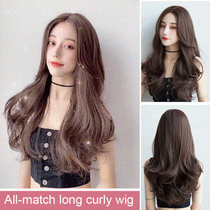 taozu Long Curly Hair Big Wave Wig Women Black Female Center Parted ...