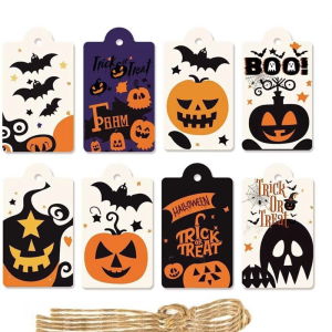 80Pieces Festival Hanging Label Hanging Paper Sign with String Paper Craft Label for Candy Cookie Goodie Bag Wrapping
