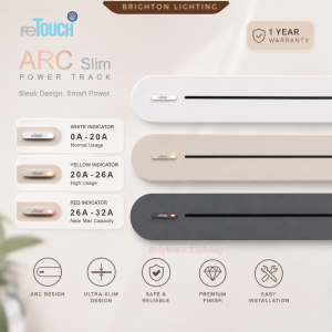 Rtouch ARC Slim Power Track 400mm 600mm 800mm | Modular Track Socket | White Ecru Smoke Grey | multiple USB UK socket