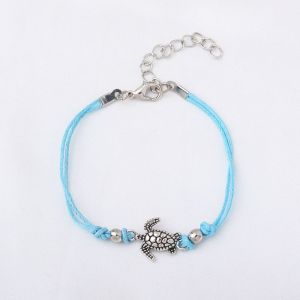 JJT Charming Sea Turtle Bracelet for Women Adjustable Cord Jewelry with Silver Tone Animal Charm Perfect for Beach and Casual Style