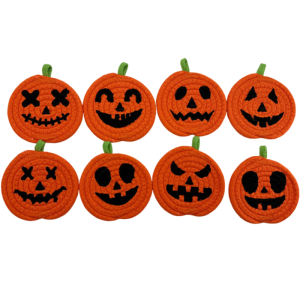 LIFE SHOPS 4/8Pcs Handwoven Pumpkin Shaped Coasters Creative Anti Scald Halloween Drink Pads Durable Heat Resistant Decorative Placemats Home Decor