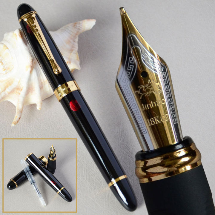 Wing Sung 699 Füllfederhalter Mit Vakuumfüller – Medium Feder 0,7 Mm, Schwarz Mit Goldenem Clip, Großer Tintenvorrat
