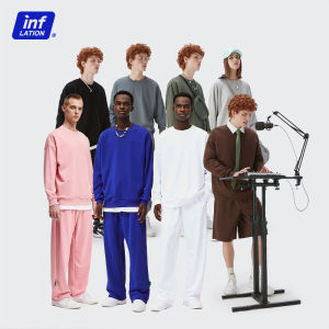 INFLATION brand 2023 autumn new men simple style 330g terry loose couple round neck solid color casual drop BOY shoulder sleeve sweater