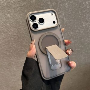 Frosted Magnetic Matte Phone Case For iPhone 17 16 Pro Max 12 13 14 15 Plus Air For Magsafe Kickstand Holder Bumper Hard Cover
