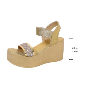 Free Shipping 2026 Summer New Thick-Soled Platform Roman Sandals With Sequins Plus-Size Wedge Sandals For Women