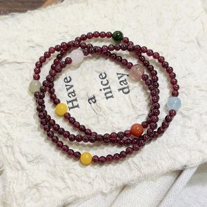 Three Circle Natural Garnet Bracelet for Womens Duo Bao Crystal Biyu Southern Red Bracelet High Grade and Hundred Pair Bracelet新品三圈天然石榴石手串女多宝水晶碧玉南红手链高级感百搭手串