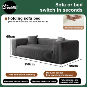 【10 Years Warranty】DreaME Furniture Retro Folding sofa bed integrated dual-purpose full sponge roll pack compressed fabric sofa with handrail 1.75M Applicable to living room three-person small living room sofa set available on different colors