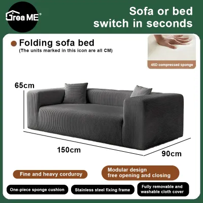 【10 Years Warranty】DreaME Furniture Folding sofa bed integrated dual-purpose full sponge roll pack compressed fabric sofa with handrail 1.5/2.2M Applicable to living room three-person small living room sofa set