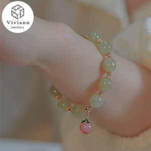 Viviann Original Hetian Jade Bracelet Peach Agate Charm Bracelet Light Luxury Jade Bead String Green Jades turquoises beads Adjustable bracelets for male female Creative Gift Pendant Beaded Jewelry