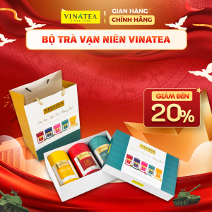Bộ Trà Vạn Niên Vinatea - Ôlong 80g Cúc 80g Lài 80g - Lon Giấy - Bộ Trà Quà Tặng Đi Kèm Hộp Và Túi Đựng