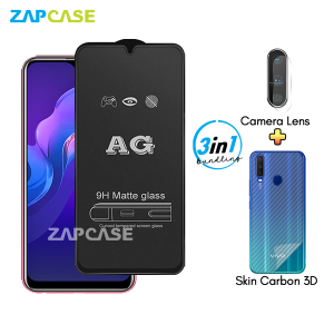 Vivo Y12 Y15 Y17 PAKET 3in1 Tempered Glass Anti Glare Free Camera Lens dan Skin Carbon