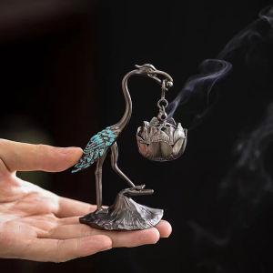 [Sirola] Crane Incense Burner Holder Stove Lotus Incense Burner Antique Alloy Lotus Hanging Stove Tea Ceremony Craft Household Decoration