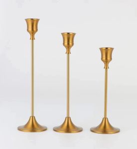 Tempat Lilin Logam set isi 3 pcs warna kuning tembaga AL-01MK dekorasi meja