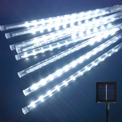 🍃Ready Stock🍃Solar 30CM 50CM Outdoor Meteor Meteorite Shower Drop Rain 8 Tubes Tube LED String Lights Fairy Light Garden Tree Decor