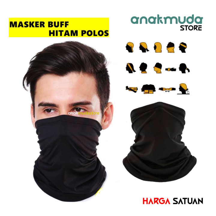 Balaclava Scarf Bandana Masker Buff Buf Baf Hitam Polos Elastis