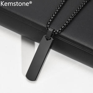 Kemstone Stainless Steel Rectangular Strip Black Silver Gold Plated Male Pendant Necklace for Men Jewelry