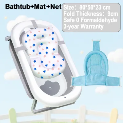 Baby Bath Tub for New Born ( 0-10 Years) Baby Folding Bath Tub Complete Set Bath Mat and Bath Net
