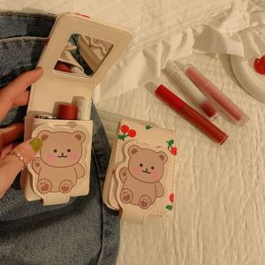 COOLSOOL có gương Túi đựng son môi Gấu Cherry Phim hoạt hình Túi trang điểm Dễ thương mini Vỏ bảo vệ son môi Sử dụng khi đi du lịch