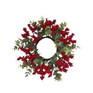 CANVELL Simulated Christmas Candlestick Wreath Artificial Pinecone Berry Decorative Table Wreath Centerpiece Dinning Table Decoration Plastic Candle Ring Wreath Party