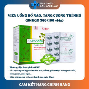 GINKGO 360 NATTO Q10 GINIC (100 viên) - Viên uống bổ não giúp cải thiện trí nhớ.