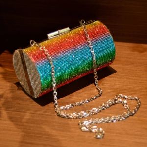 Rainbow Rhinestone Purse Evening Bags for Women Clutch Bag Diamond Cylinder Shoulder Bag Luxury Party Handbag for Wedding