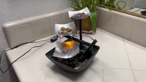 Tabletop Water Fountain  Automatic Pump Deep Basin & Natural River Rocks. Indoor Zen Relaxation for Office Living Room